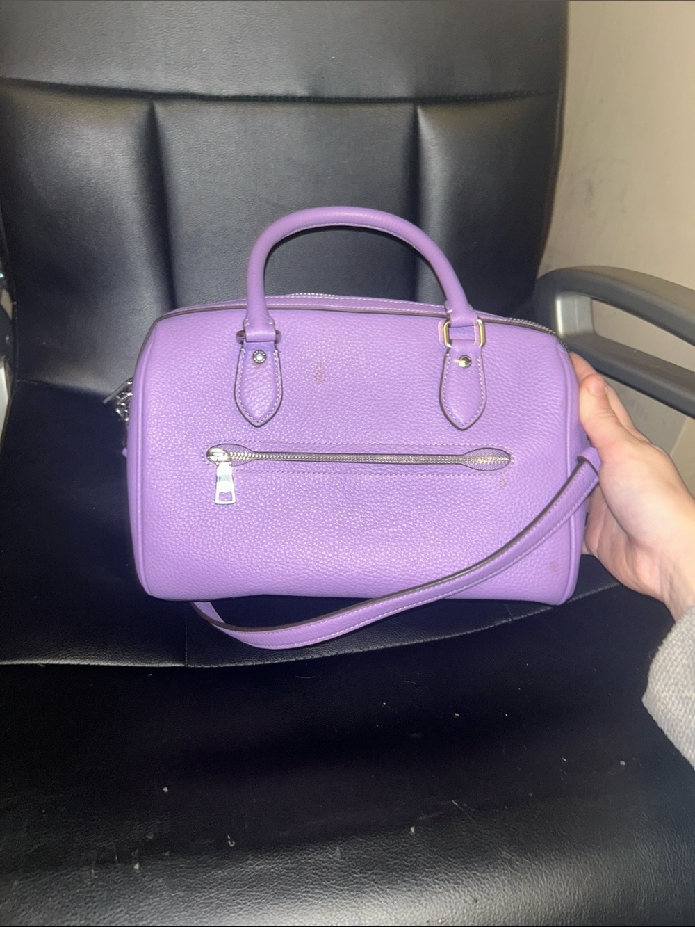 Coach Purple Floral Leather Satchel with Painted Roses - Picture 5 of 6
